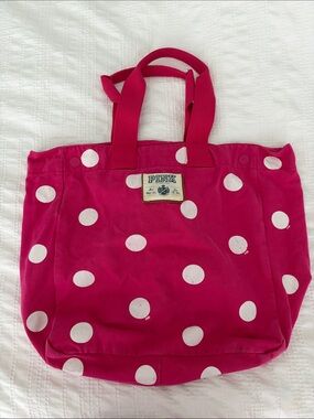 PINK Victoria's Secret Fuchsia Polka Dot Canvas Tote